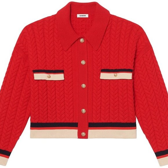 SANDRO Red Cropped Cardigan Size 0 (XS) - Picture 2 of 11